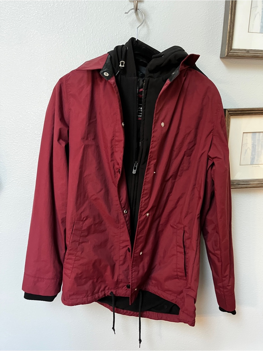 Empyre Men's Burgundy Lightweight Hooded Jacket with Black Inner Layer